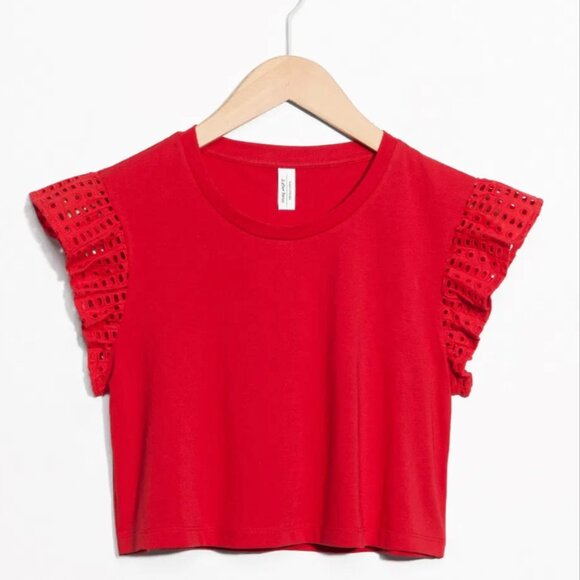 & Other Stories Eyelet Flutter Sleeve Crop Tee - Picture 4 of 5